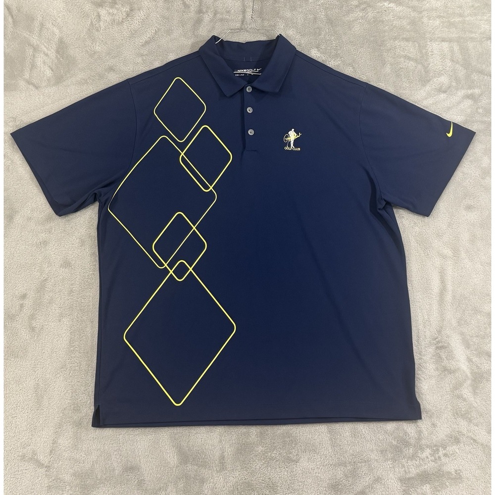 Nike Golf Polo Mens XXL Local Golf Club Embroidered Patch Geometric Dri Fit Blue
